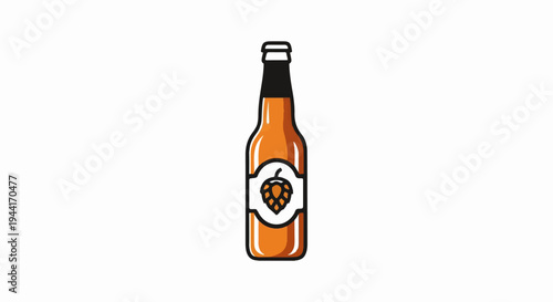 Amber bottle with a hop icon on label, black cap