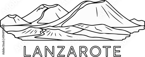 Stylized volcanic mountains and rolling hills landscape in outline