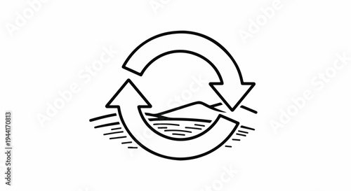 Environmental cycle with arrows and landscape graphic