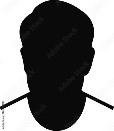 Black silhouette of a person's head and shoulders against a white background