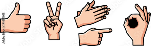 Collection of four cartoon hands making different gestures