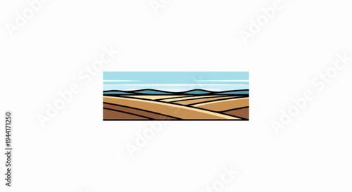 Rolling hills of earth under a blue sky with distant mountains