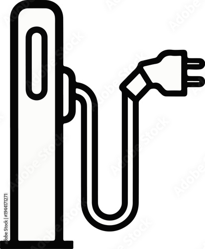 Electric vehicle charging station with plug and cord icon