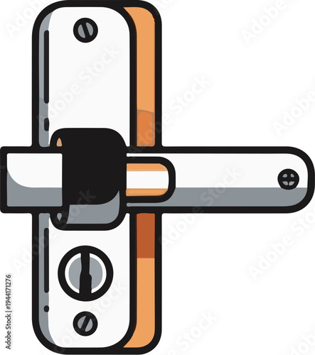 Flat vector illustration of a door handle and lock mechanism with screws