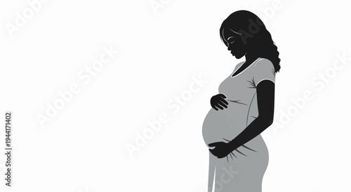 Silhouette of a pregnant woman in a dress, hands on belly