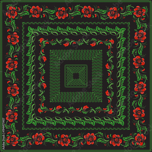 Vector floral seamless border patterns from hand painted red flowers on a black background. 7 pattern brushes in the brush palette