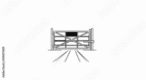 A schematic diagram of a closed gate over railroad tracks