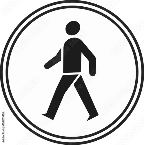 Black silhouette of a person walking within a double circle