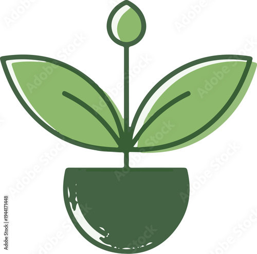 A minimalist green plant sprouts from a pot, symbolizing growth