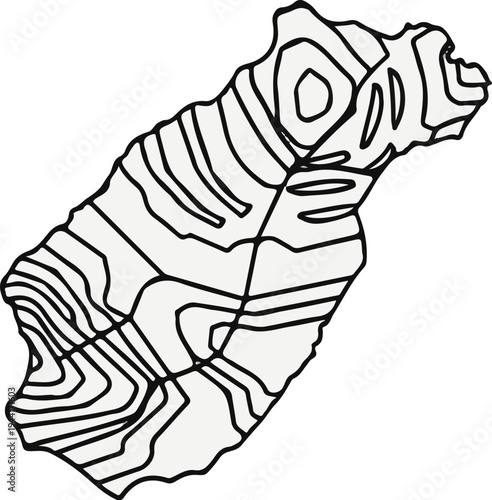 Abstract pattern with contour lines and enclosed areas on gray background