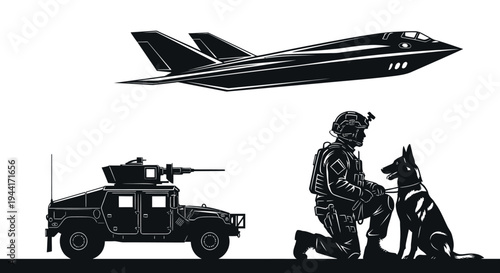 Military Soldier, K9 Dog, Humvee, and Fighter Jet - Elite Force Team