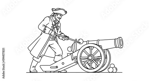 Pirate Loading Cannon, Historical Warfare, Vintage Military Art