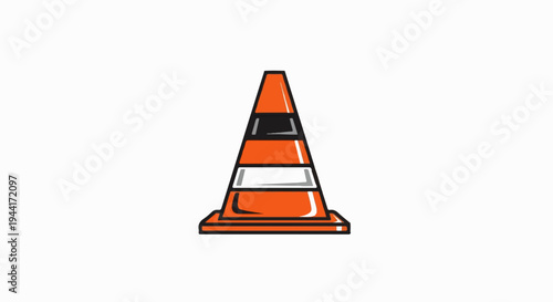 An orange traffic cone with black and white stripes on a white background