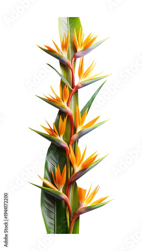 A vibrant display of Bird of Paradise flowers with lush green leaves