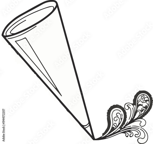 Stylized cone with decorative flourishes emanating from its tip
