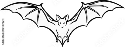 A simple, stylized drawing of a bat with outstretched wings, facing forward