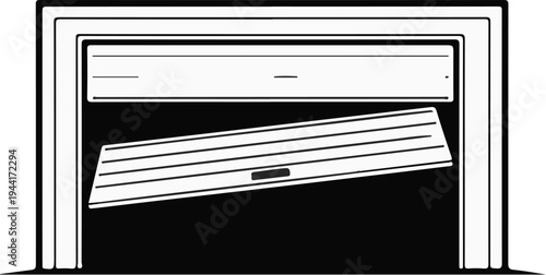 Garage door opening with one section partially down and tilted