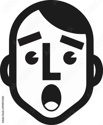 Stylized graphic of a surprised or shocked person's face