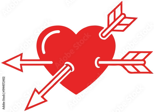 Red heart pierced by three arrows, symbolizing love and hurt