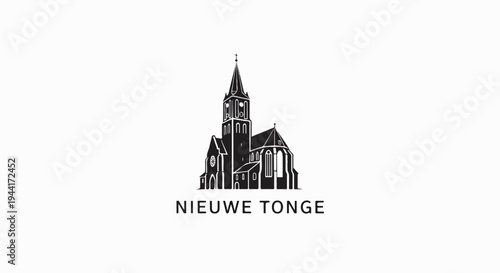 Stylized silhouette of a gothic church with spired tower
