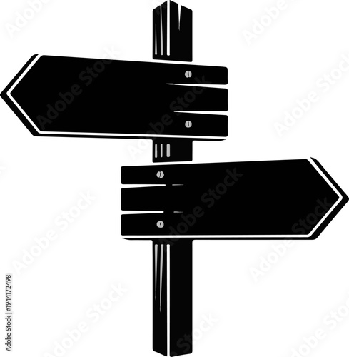 Black arrow shaped wooden signpost with two directions