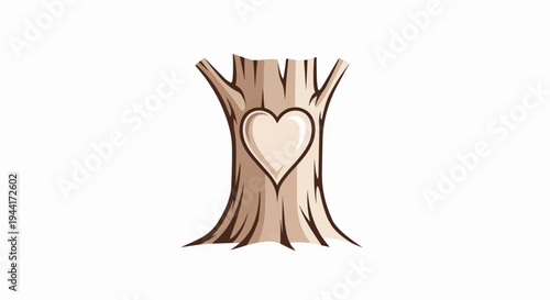 A stylized tree trunk with a heart carved into its center