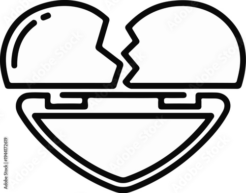 Broken heart outline with a hinge mechanism