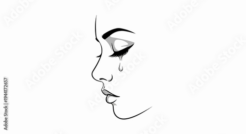 Woman's profile with closed eyes shedding a single tear