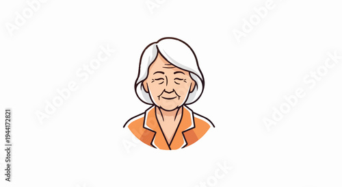 Cartoon drawing of an elderly woman with white hair and orange clothing