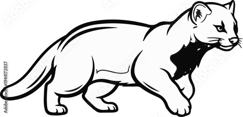 Outline illustration of a predatory feline with alert eyes and a bushy tail