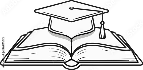 Graduation cap rests atop an open book, symbolizing academic achievement
