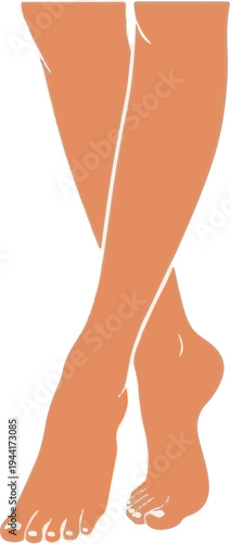 Stylized illustration of crossed human legs and bare feet