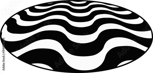 Abstract black and white wavy stripes forming a distorted, oval shape