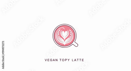 Minimalist graphic of a pink latte with heart art and text below