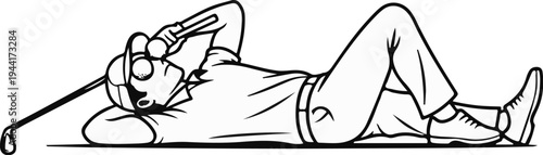 Golfer relaxing on back with club and ball