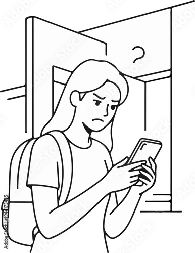 A young person looks confused at their phone, with a question mark above