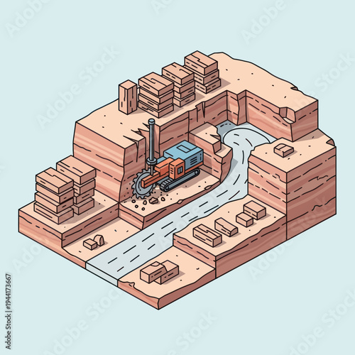 Isometric Illustration of Industrial Factory Complex.
