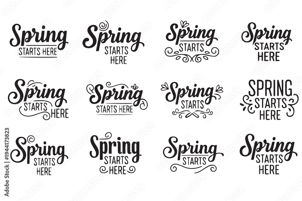 Obraz premium Spring Starts Here Lettering Bundle - Hand-Drawn Floral Typography