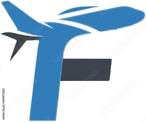 Stylized blue and grey airplane graphic, abstract design with a hint of flight