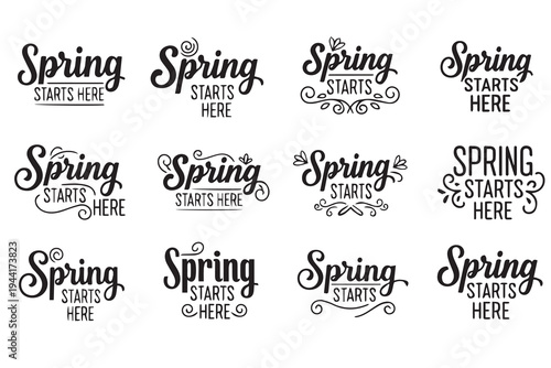 Spring Starts Here Lettering Bundle - Hand-Drawn Floral Typography