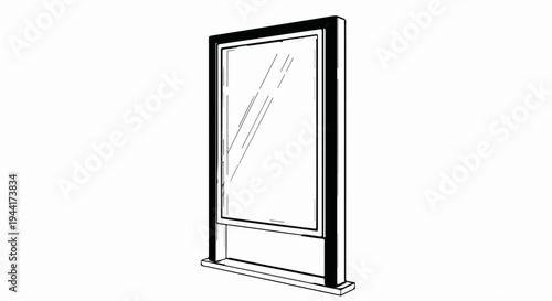 Minimalist, tall, rectangular display stand with a reflective surface