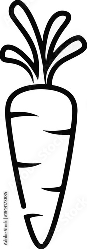 Bold black outline of a stylized carrot with green leafy top