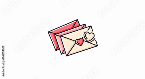 Three envelopes with red hearts, in a casual doodle style