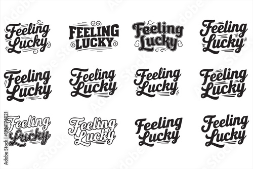 Feeling Lucky Lettering Set, Saint Patricks Day Quote Typography Vector