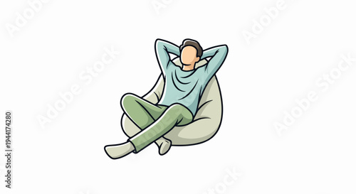 Person relaxes comfortably in a beanbag chair, hands behind head