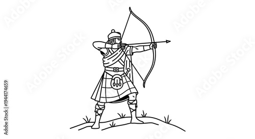 Scottish Archer Highland Warrior with Bow and Arrow in Traditional Kilt