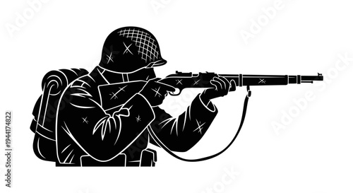 Silhouette of a Soldier Aiming a Rifle, Military Combat, Historical Warfare