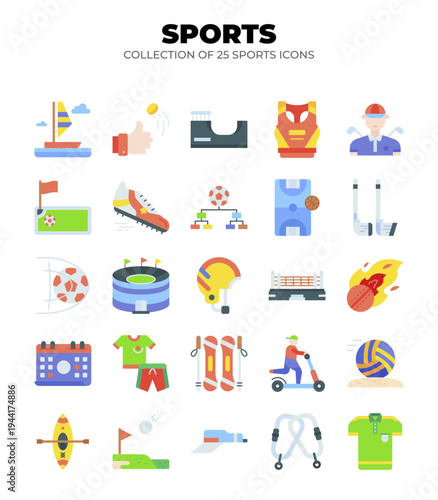 Collection of 25 Sport Icons. Colorful Vector Graphics for Web and Print
