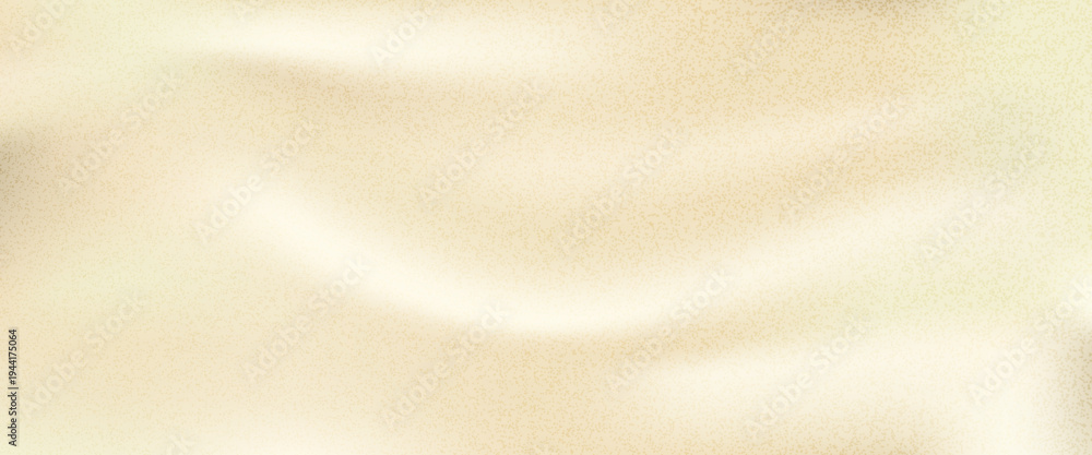 Fototapeta premium Grain beige wave gradient background with calm folded fabric and creamy texture. Grainy ivory nacre or pearl for luxury elegant banner. Vector blank illustration.