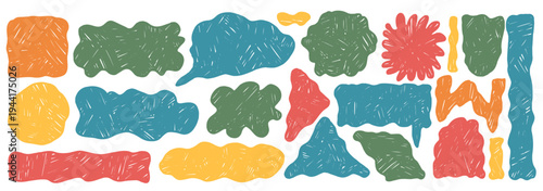 Hand-drawn wavy organic shapes. Crayon geometric frames create playful abstract backgrounds. Wavy edges rectangles, irregular boxes and curvy borders perfect for creative design and text layouts.